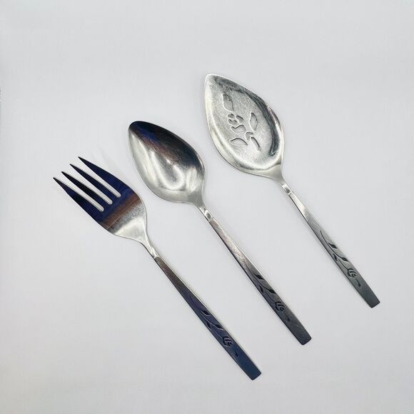 ONEIDA CAPISTRANO ROSE STAINLESS SERVING  set 3 piece fork spoon pie - Picture 8 of 9
